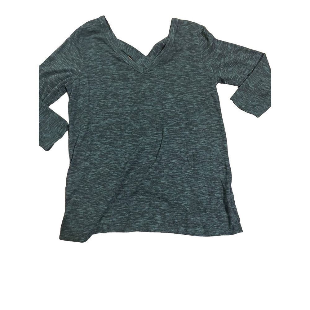 KAILEIGH Dark Green Top Low Cut VNeck Strappy Back‎ 3/4 Sleeves